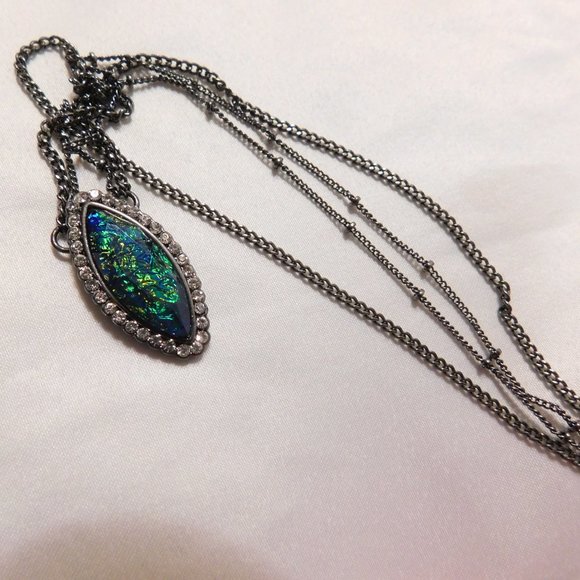 Pendant Necklace Blue/Green Stone Double Strand - Picture 2 of 6